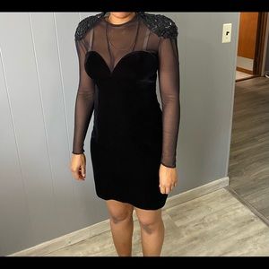 Ladies Black versatile velvet see through dress